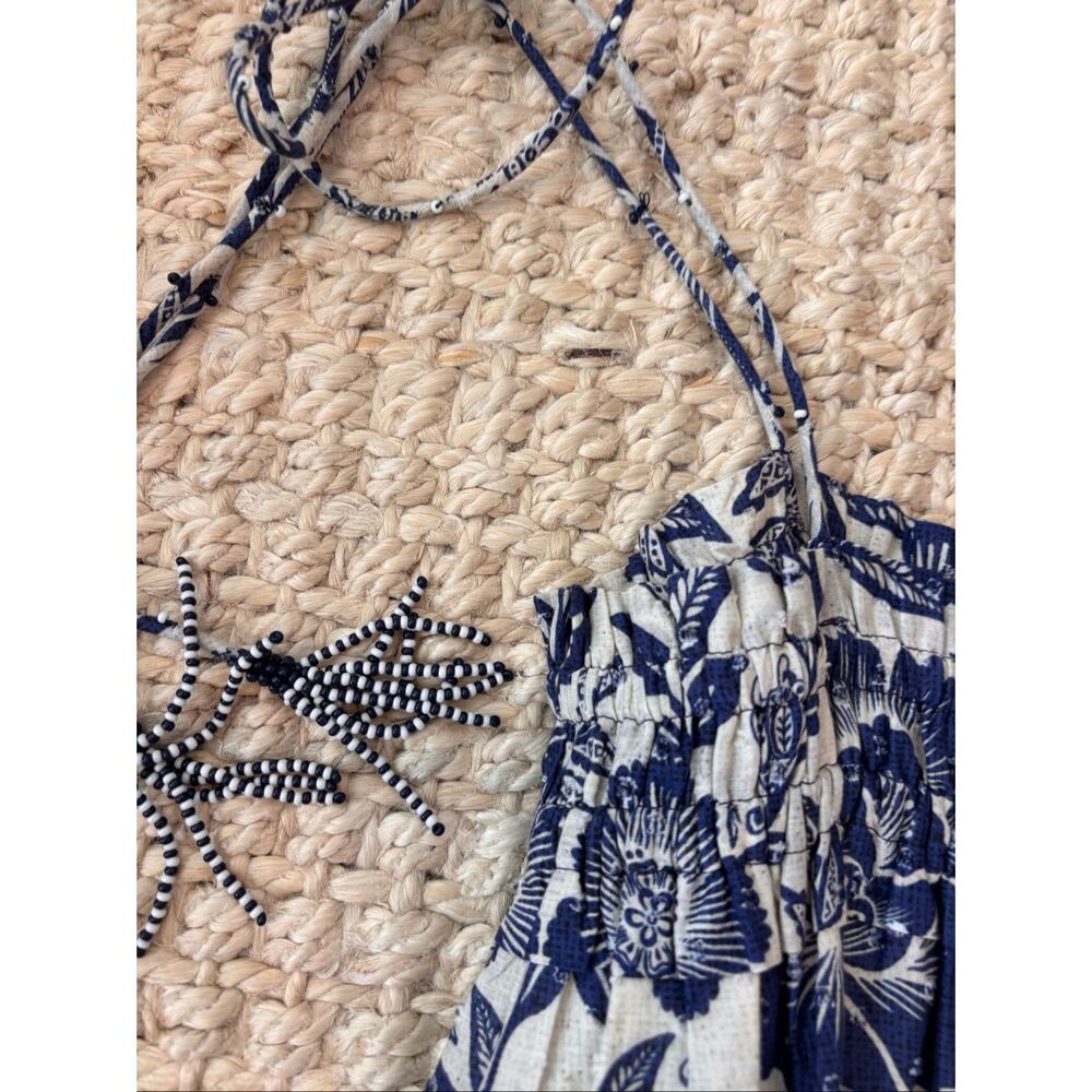 Farm Rio Blue Pineapple Garden Smocked Strap Midi Dress NWT XS $230 coastal smoc - Picture 5 of 8